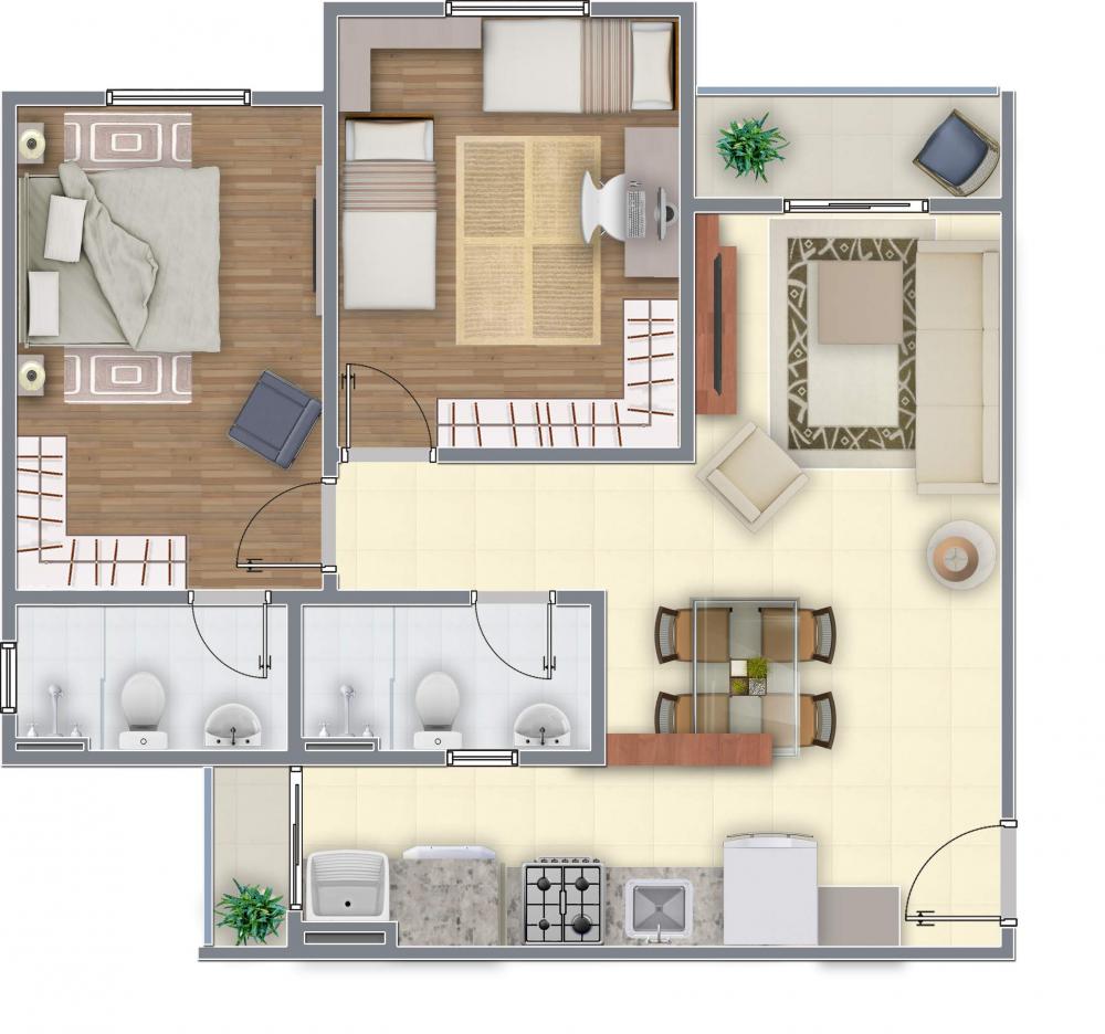 Apartamento andar alto, possuí 61,40m² de área útil, tem 02 dormitórios sendo 01 suíte, banheiro social, cozinha, lavanderia, sala com sacada e 02 vagas cobertas. Piso porcelanato.